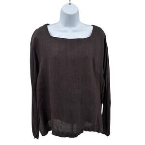 CP Shades Linen Top Brown Long Sleeve Boxy Relaxed WMNS M Minimal Coastal  Chic